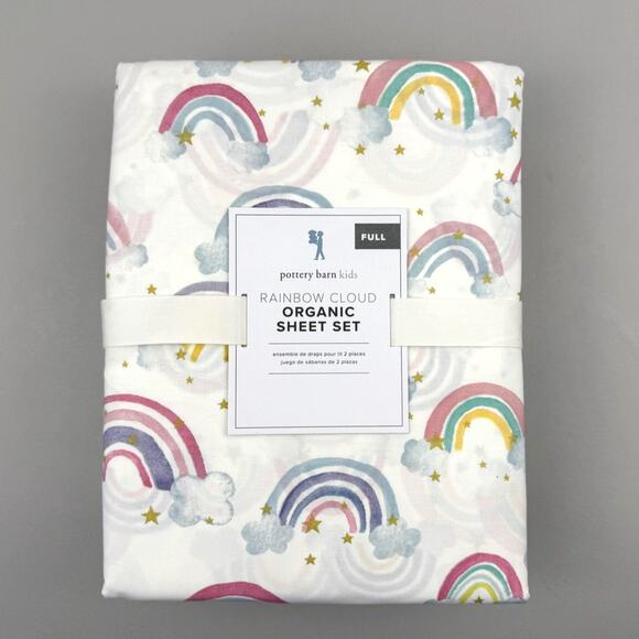 Pottery Barn Kids Rainbow Cloud Organic Sheet Set FULL Cotton Percale NEW - Picture 1 of 7